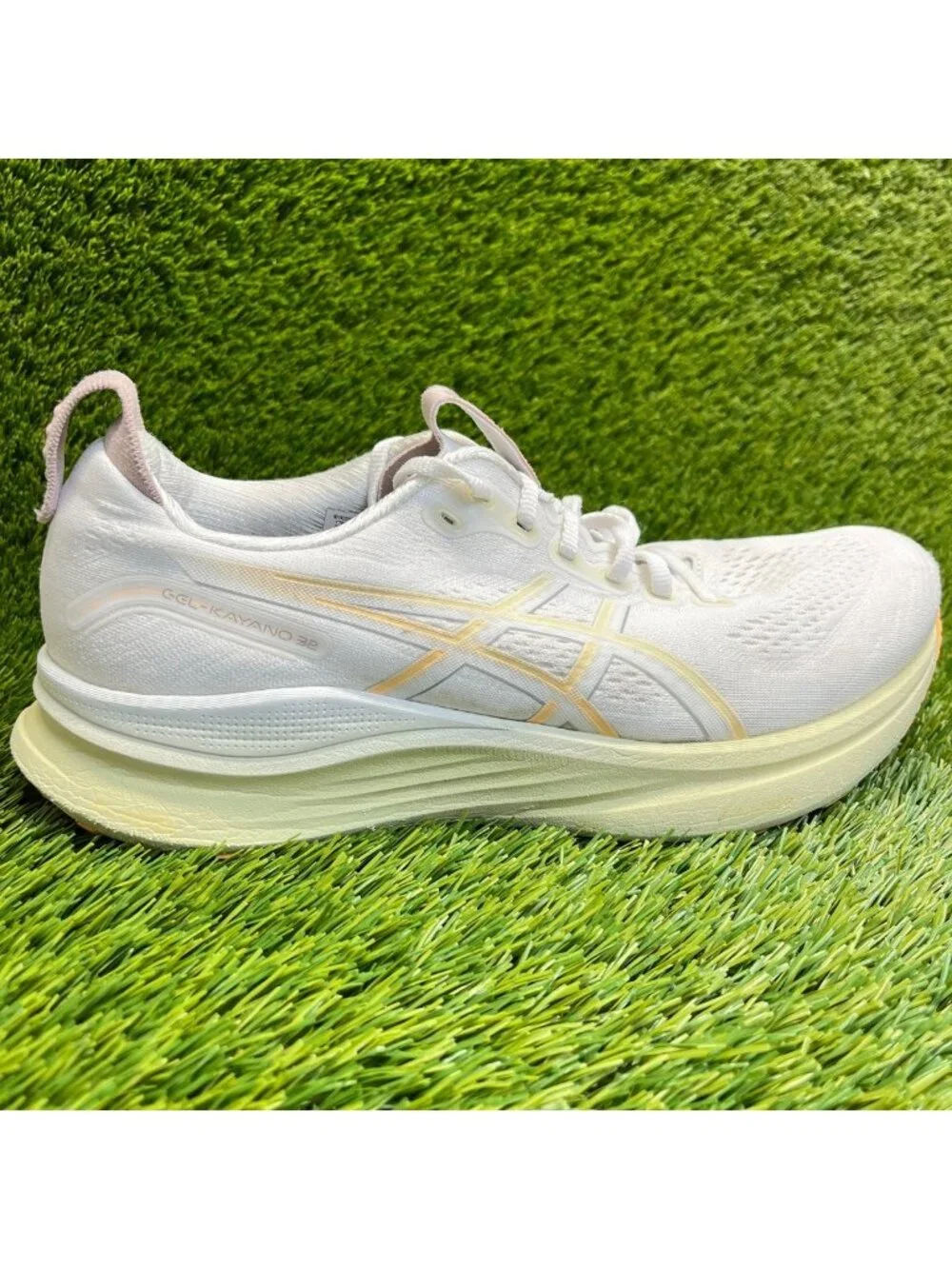 Asics Gel-Kayano 32 Mens Size 9.5 White Yellow Athletic Running Shoes Sneakers